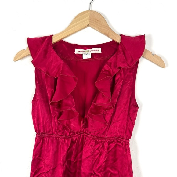 Amanda Uprichard Red 100% Silk V-Neck Ruffle Collar Dress - Picture 3 of 8